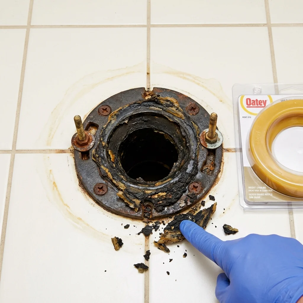 Failed wax ring showing water seepage at the base of a toilet in a Hailey, ID home